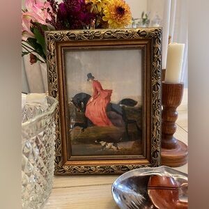 Vintage Style Women on Horse w/ dog in Gold Vintage Frame 5x7